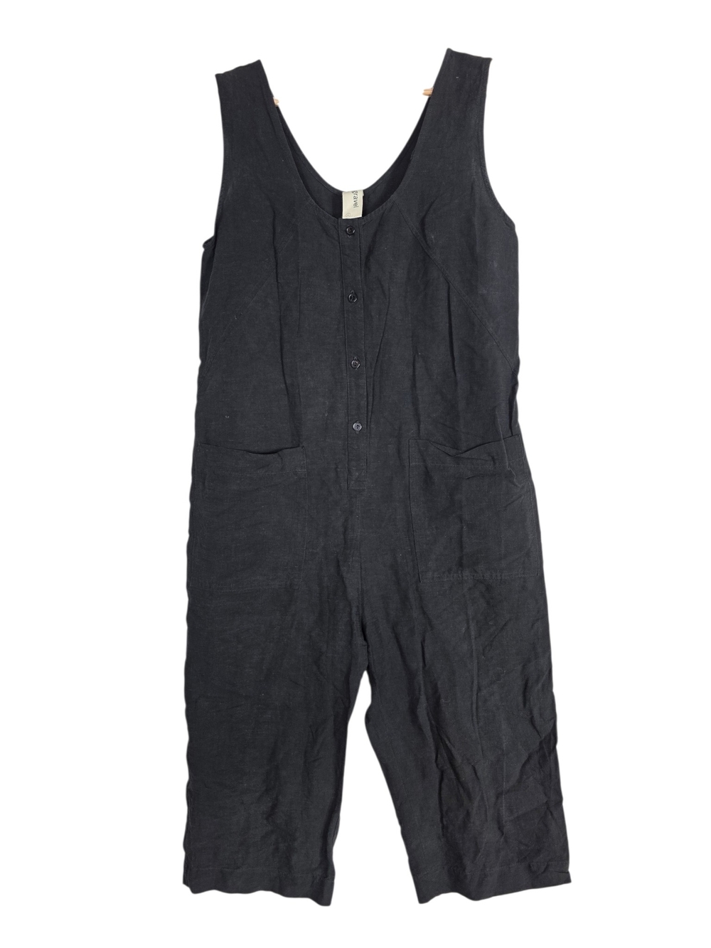 Eve Grave linen blend minimalist Black Sleeveless Button Jumpsuit